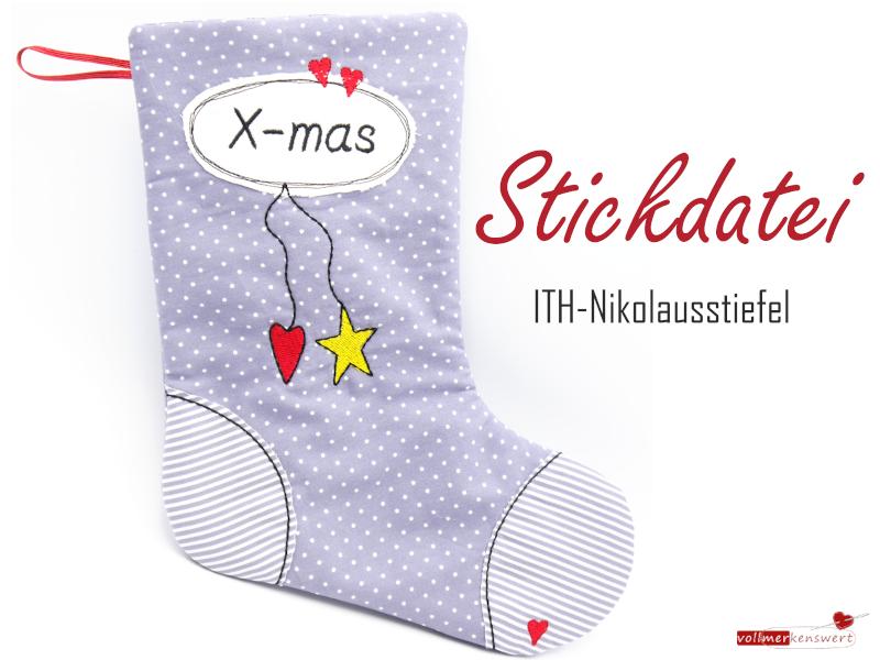 Stickdatei ITH Nikolausstiefel (ohne Schriftzug) für 18x30 cm Stickrahmen S354-03